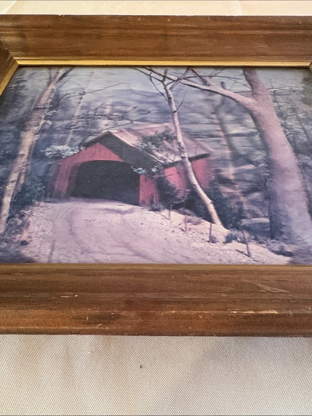 Framed 3-D Rustic Covered Bridge Wall Art - Red & Brown